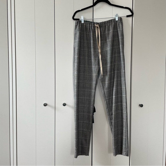 ENRICA Japan grey plaid wool drawstring straight trousers 38 - Picture 2 of 6